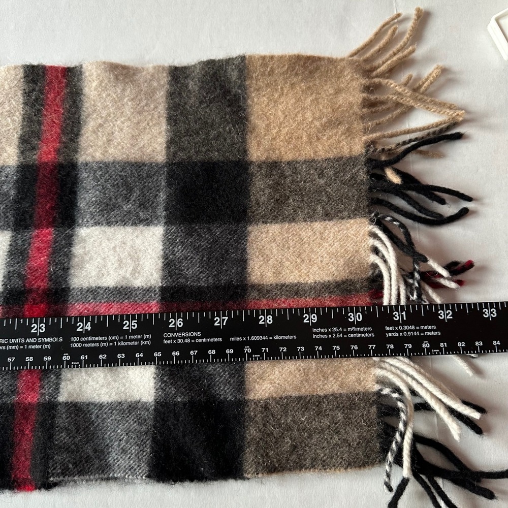 Phenix 100% Cashmere Plaid Scarf Tan Black Red Fringe Unisex Luxury Winter Wrap - Picture 3 of 5